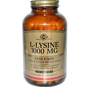 Solgar, L-лизин, свободная форма, 1000 мг, 250 таблеток
