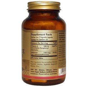 Solgar, Натуральный сухой витамин E с бездрожжевым селеном, 100 капсул