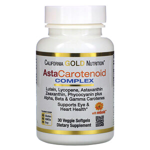 California Gold Nutrition, AstaCarotenoid, комплекс с лютеином, ликопином и астаксантином, 30 капсул