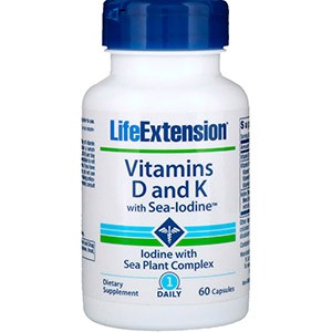 Life Extension, Витамины D и K с морским йодом