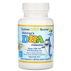 California Gold Nutrition, Children's DHA Chewables, 100% Wild Arctic Cod, Strawberry-Lemon Flavor, 180