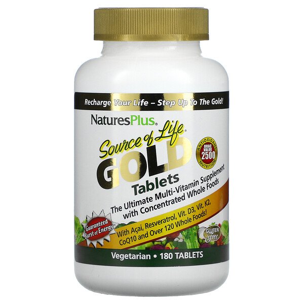 Nature's Plus, Source Of Life Gold Tablets, мультивитаминная добавка, 180 таблеток