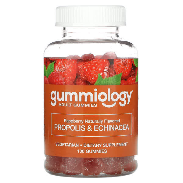 Gummiology, прополис с эхинацеей для взрослых в жевательных таблетках, с натуральным вкусом малины, 100 вегетарианских жевательных таблеток